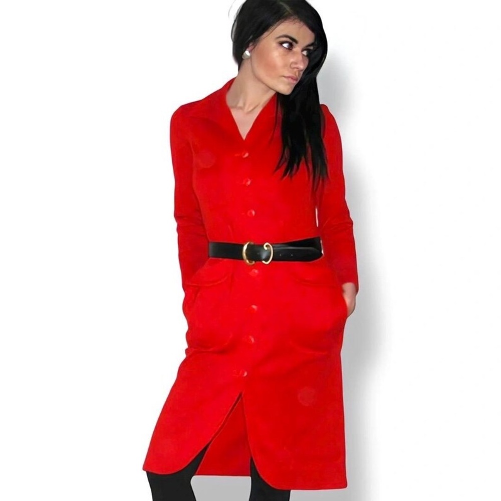 Vintage 80s Belted Red Dress - 100% Virgin Wool - Classic, Chic, Dramatic, Bold!